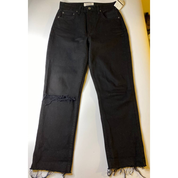 Reformation Julia High Cigarette Ankle Fray Jean Black Destroyed Womens Size 25 - Picture 4 of 4
